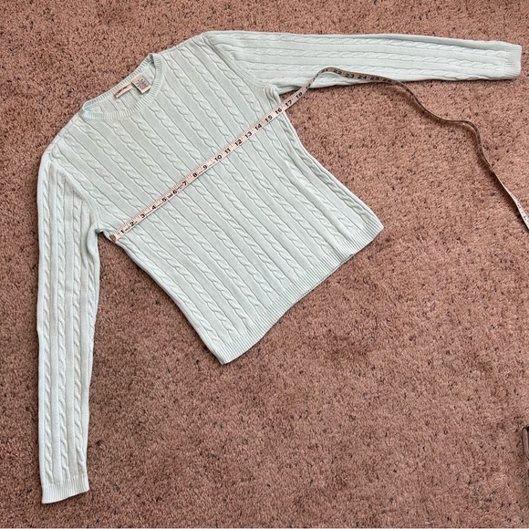 Vintage Cherokee Seafoam Green Blue Crew Neck Cable Knit Cotton Sweater Size S - Picture 6 of 7